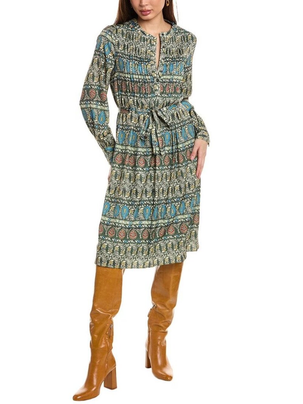 T Tahari Taj Print Button Down Belted Dress